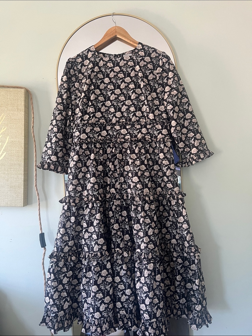 Dainty Jewells Black Midi Dress with Cream Floral Print